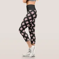 Pink Concentric Squares on Black Geometric Pattern Capri Leggings