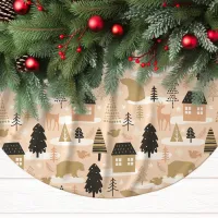 Christmas Bear Village Pink Black Gold Modern Brushed Polyester Tree Skirt