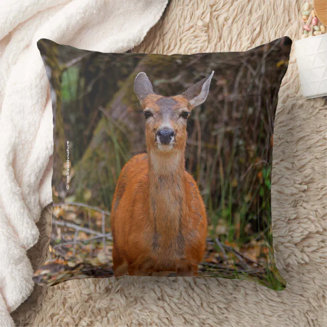 Funny Young Blacktail Deer Smiles at Photographer Throw Pillow
