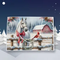 White Christmas Horse and Cardinal  Large Gift Bag