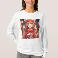 Pretty Anime Girl Holding Kitten Christmas T-Shirt