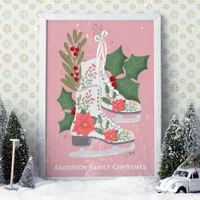 Vintage Ice Skates with Pointsettias Framed Art