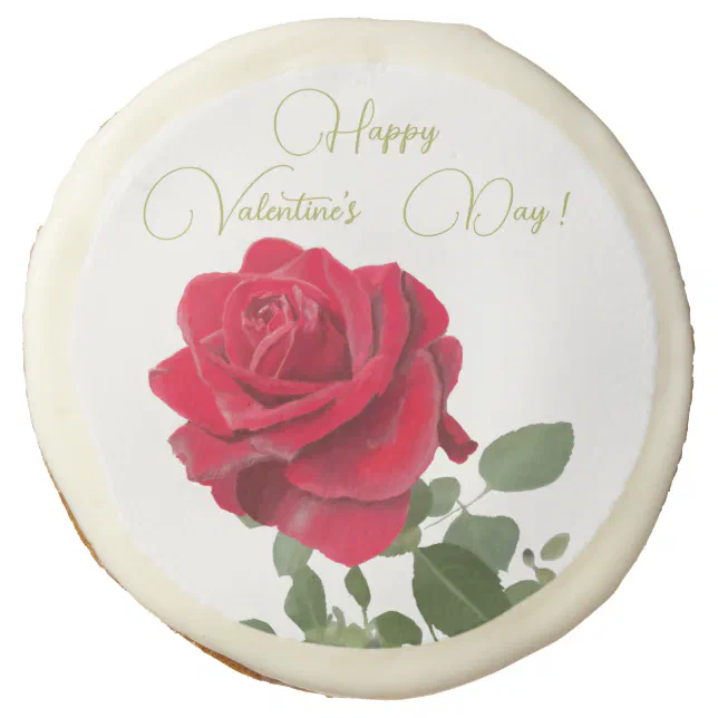 Hand painted red rose sugar cookie