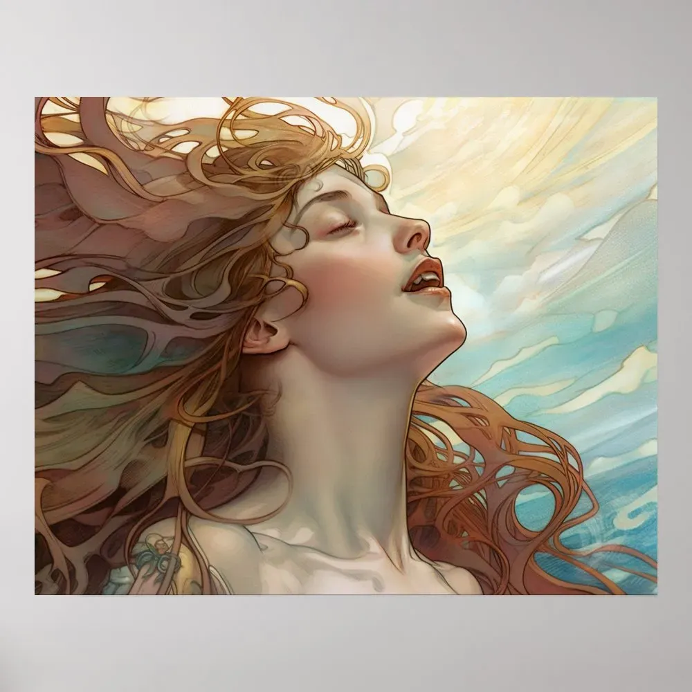 A mermaid singing to the sun poster