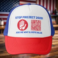 Harris/Walz 'Stop Project 2025!' Vote Blue QR Code Trucker Hat