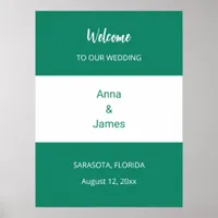 Emerald White Wedding Welcome Poster