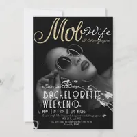 Mob Wife & Champagne Black Bach Bachelorette Party Invitation