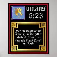 Romans 6 23 Gold Illuminated Letter Bible Quote Poster