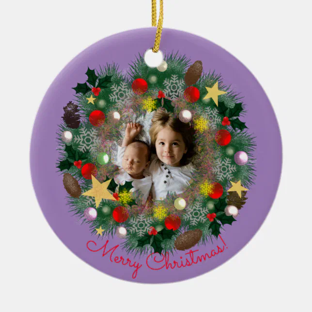 Christmas and New Year greetings, photo in a crown Ceramic Ornament