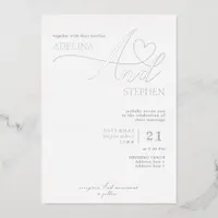 Ampersand Minimalist Elegant Script Wedding Silver Foil Invitation