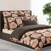 Brown And Peach Peony Elegant Floral  Duvet Cover