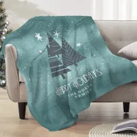 Christmas Trees and Snowflakes Teal ID863 Fleece Blanket