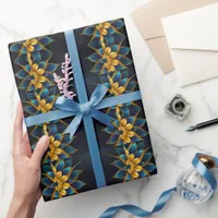 Elegant Sapphire and Gold Floral Wedding Wrapping Paper