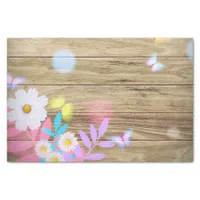 Spring Daisies Foliage and Butterflies on Wood Tissue Paper