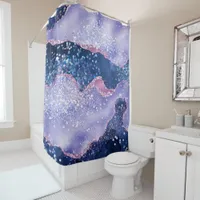 *~* Pastel LAVENDER Agate Holo GLITTER Ocean AP8 Shower Curtain