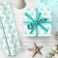 Christmas Aqua Blue White Beach Coral Pattern Wrapping Paper