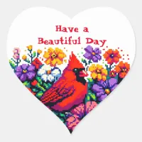 Red Cardinal and Flowers | Beautiful Day Heart Sticker