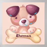 Cute Puppy Dog With A Bone Personalized  Poster