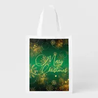Green And Gold Christmas Winter Wonderland Grocery Bag