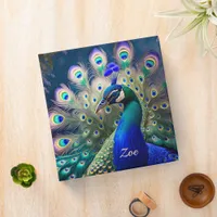 Gorgeous peacock with teal and gold plumage 3 ring binder