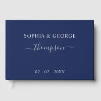 Elegant Modern Navy Silver Wedding Foil Guest Book