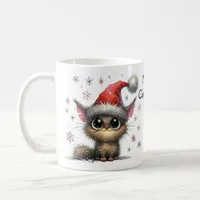 Cute Big-eyed Cat in a Christmas Santa Hat Coffee Mug