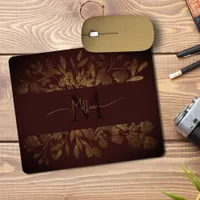 Vintage floral Monogram Girly Brown & gold glitter Mouse Pad