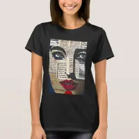 Typography Word Art Lady Eyes and Red Lips T-Shirt