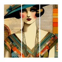 Vintage Fashion Woman Triptych