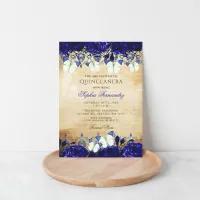 Vintage Royal Blue Floral Butterfly Quincea&#241;era  Invitation