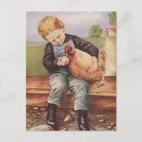 Adorable Vintage Boy and Chicken Postcard