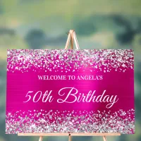 Silver Glitter Hot Pink 50th Birthday Welcome Acrylic Sign