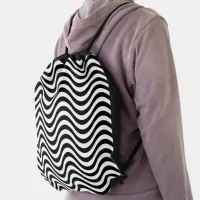 Black & White Wavy Stripes Psychedelic Drawstring Bag