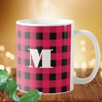 Red Buffalo Check Plaid Custom Monogram Christmas Coffee Mug