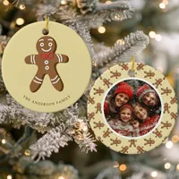 Gingerbread Man Yellow Polka Dot Christmas Photo Ceramic Ornament