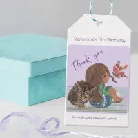 5th birthday party girl cat gift tag