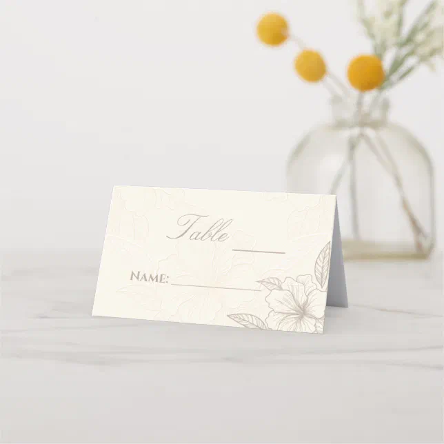 Minimalist Elegant Outline Floral Wedding Place Card