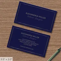 Modern Navy Blue Gold Interior Designer Business Card