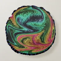 Groovy Neon Marble Round Pillow