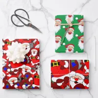 Laughing Santa and Smiling Claus Pattern Wrapping Paper Sheets