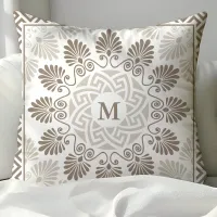 Personalized Beige Greek Key Pattern  Throw Pillow