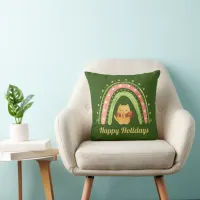 Christmas Cat & Rainbow Personalized Throw Pillow