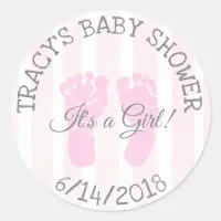 Pink Its a Girl Footprints Baby Shower Stickers