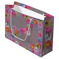 Vintage look floral pattern on gray large gift bag