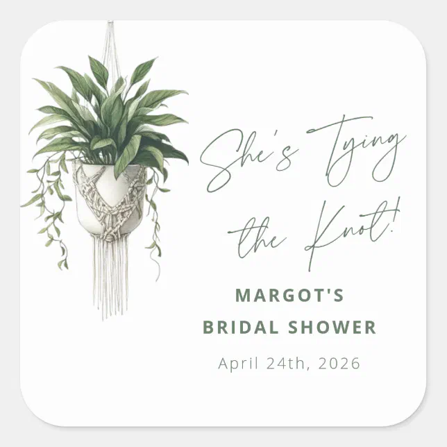 Boho Chic Botanical "Tie the Knot" Bridal Shower Square Sticker