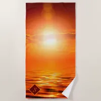 Monogram Sunset Orange Golden Sky Sea of Gold Beach Towel