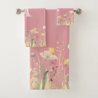 Pretty Colors Watercolor Wildflowers and Monogram Bath Towel Set