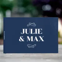 Personalized Navy and White Flourish Wedding Guest Book