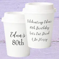 Happy 80th Birthday Name Black & White Paper Cups