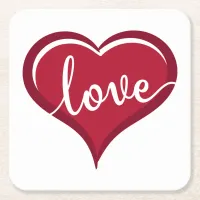 love in heart valentines square paper coaster